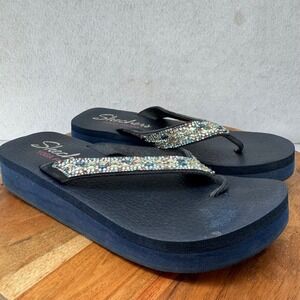 Skechers Yoga Foam Rhinestone Embellished Flip Flops Comfort Sandals 8.5